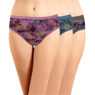 Printed Low Rise Bikini (Pack Of 3) - Multi-Color - Incare