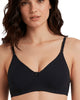 Black Navya medium coverage non-padded bra with detachable straps, front view on a model