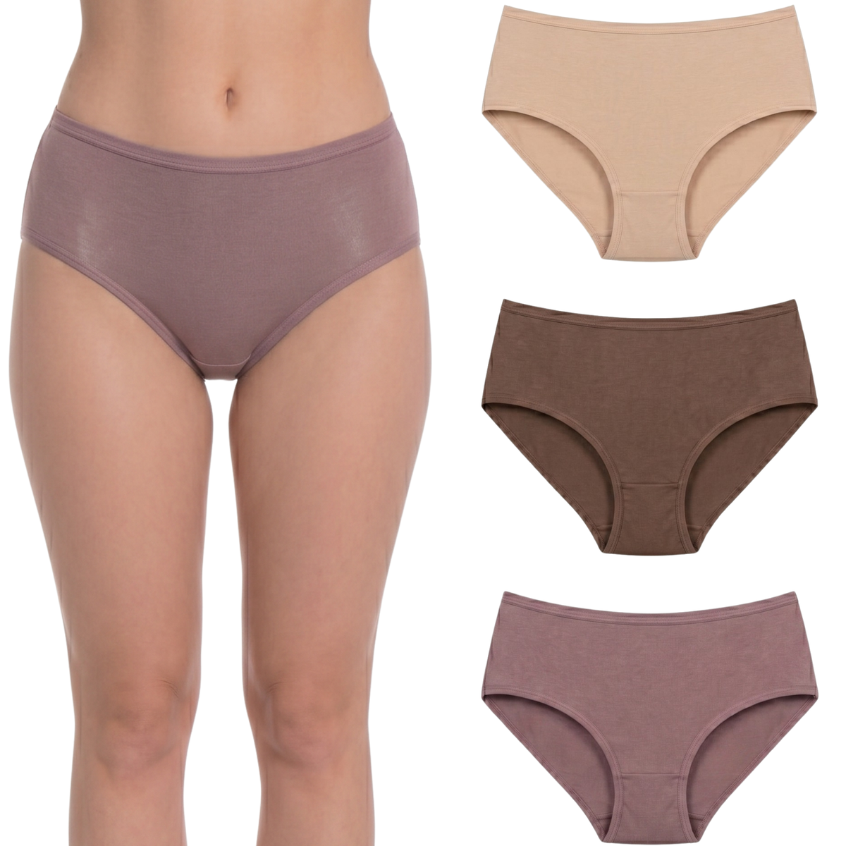 In Care Women's 100% Cotton Mid-Rise Hipster Panties, Pack of 3