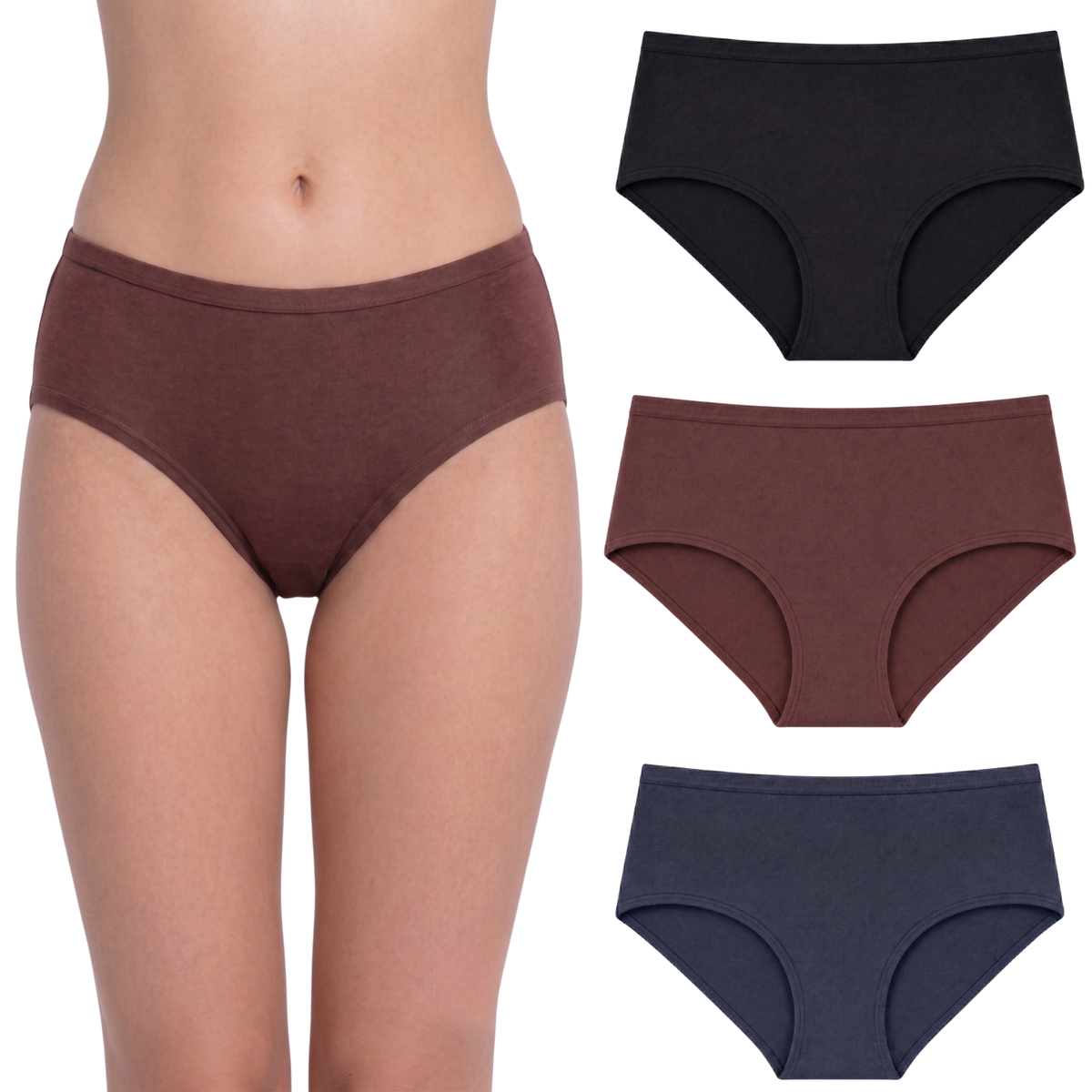 In Care Women's 100% Cotton Mid-Rise Hipster Panties, Pack of 3