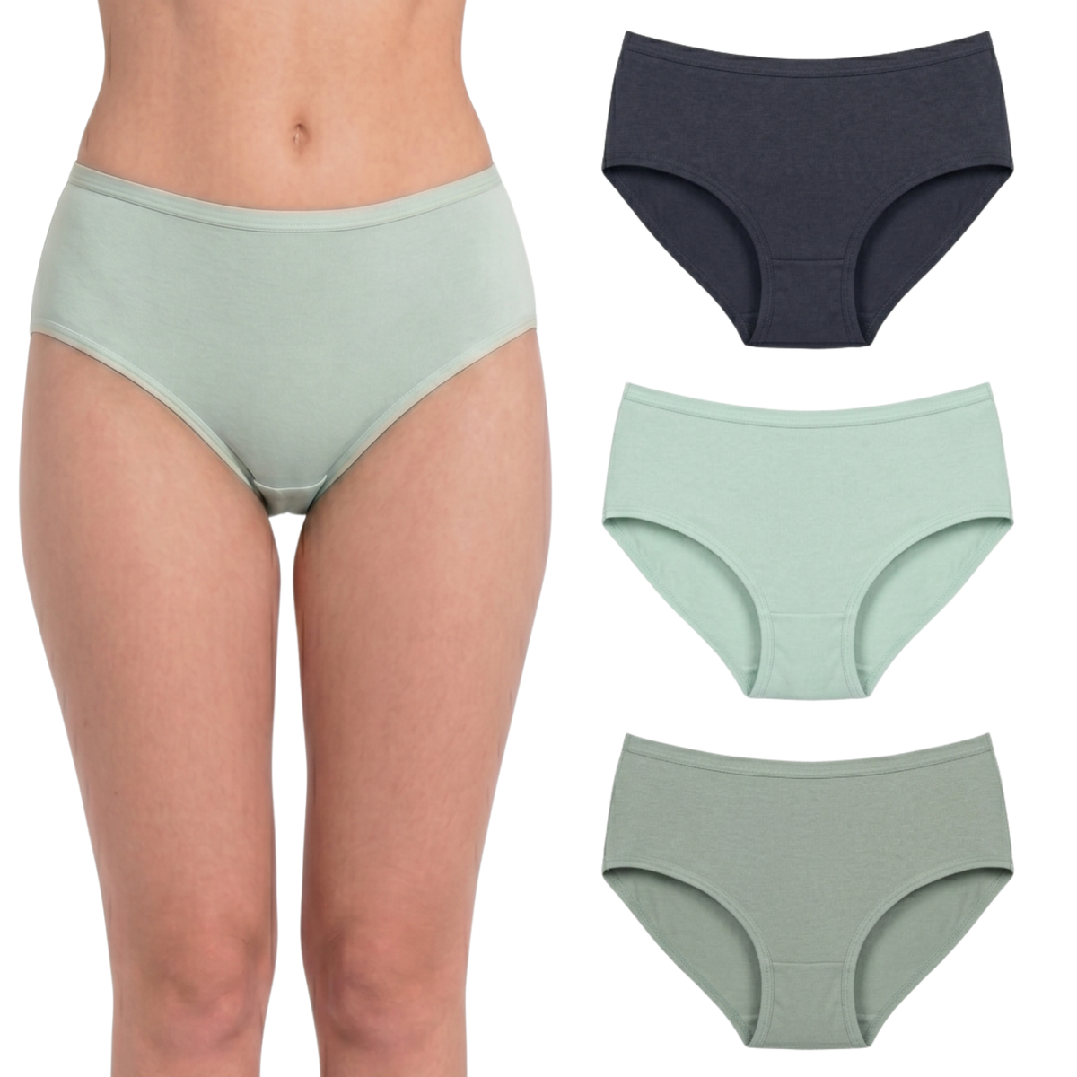 In Care Women's 100% Cotton Mid-Rise Hipster Panties, Pack of 3