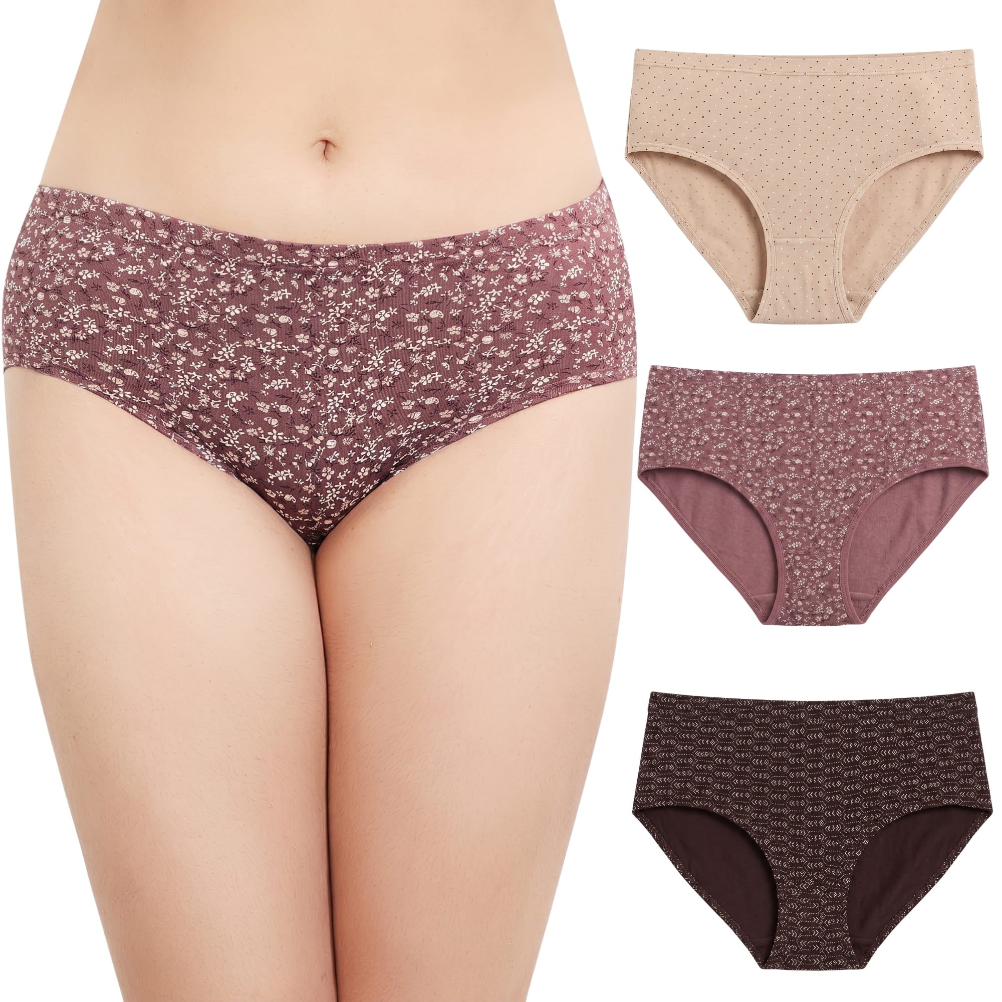 In Care Cotton Hipster Panty Combo – Nude, Mauve & Espresso, Pack of 3