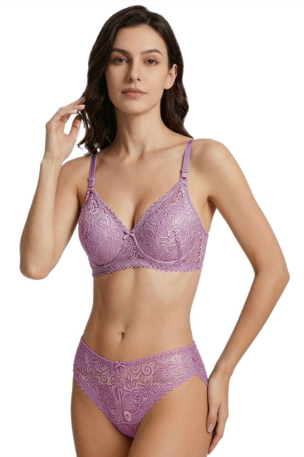 Floral Bra & Panty Lace Lingerie Set –Wire-Free, Lightly Padded