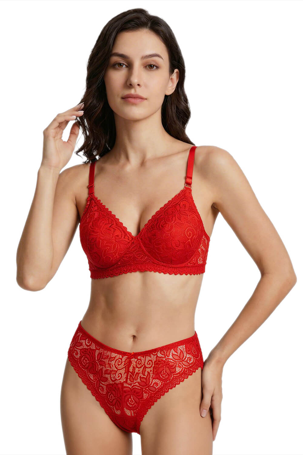 Floral Bra & Panty Lace Lingerie Set –Wire-Free, Lightly Padded