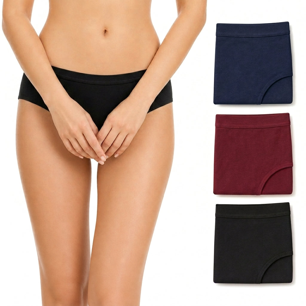 Cotton Hipster Panties Pack of 3 – Outer Elastic, Full Coverage | In Care