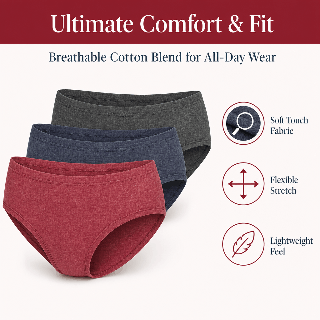 Printed Cotton Hipster Panties with Inner Elastic - Pack of 3