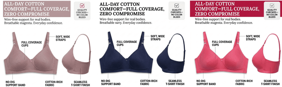 Non-Padded Full Coverage Cotton Bra for Women – Wire Free, Moulded Cups (Suhana) specification image