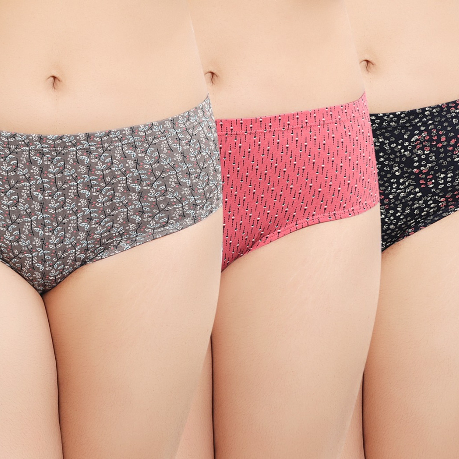 In Care Printed Inner Elastic Hipster Panty Assorted Cotton Combo (INCOMBO-02)