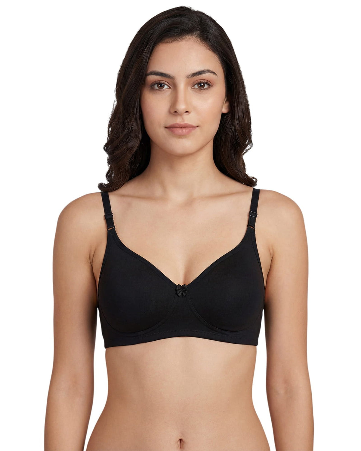 Black everyday padded t-shirt bra, front view on a model