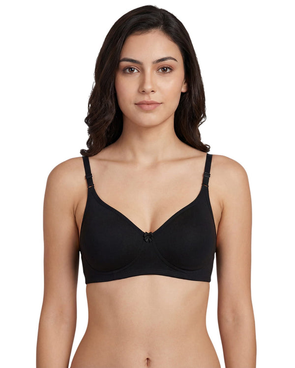 Black everyday padded t-shirt bra, front view on a model