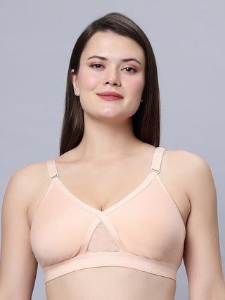 Full Coverage Non Padded Black and Skin color T shirt bra (Pack of 2)