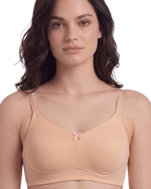 Nude AlplNivea everyday full coverage non-padded t-shirt bra, front view on a model
