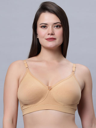 Full Coverage Non Padded Tshirt Black and Skin Color Bra (Pack of 2)