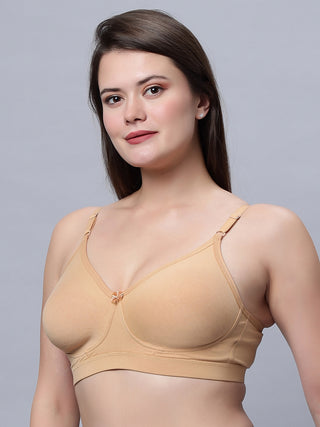 Full Coverage Non Padded Tshirt Black and Skin Color Bra (Pack of 2)