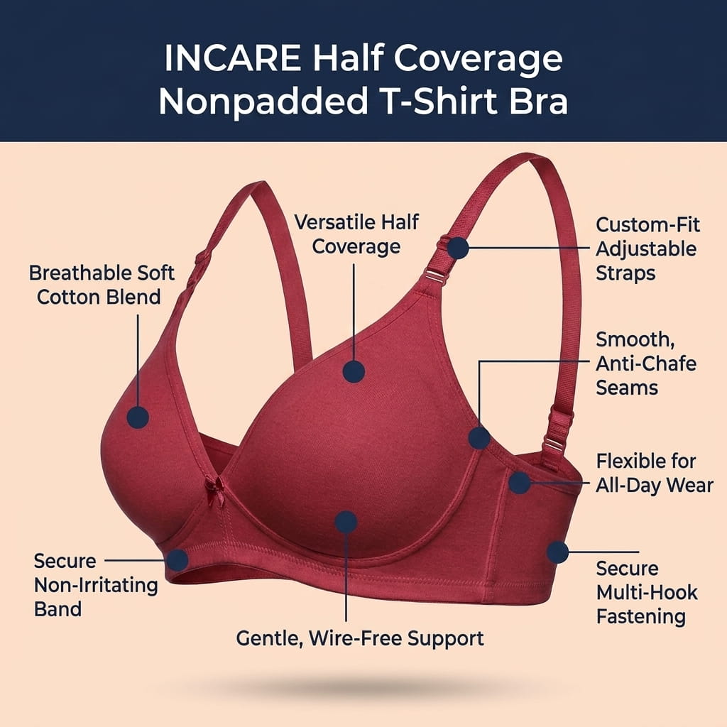 Half Coverage Non-Padded T-Shirt Bra | Deep Neck Seamless B Cup | In Care