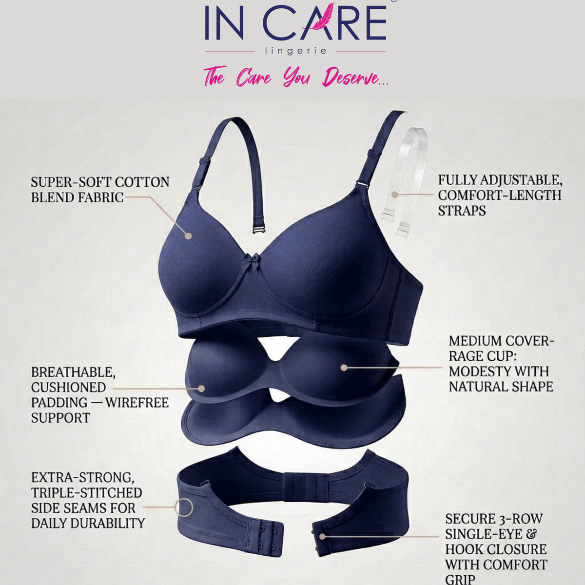 Padded Bra with Detachable Straps - Medium Coverage, B Cup