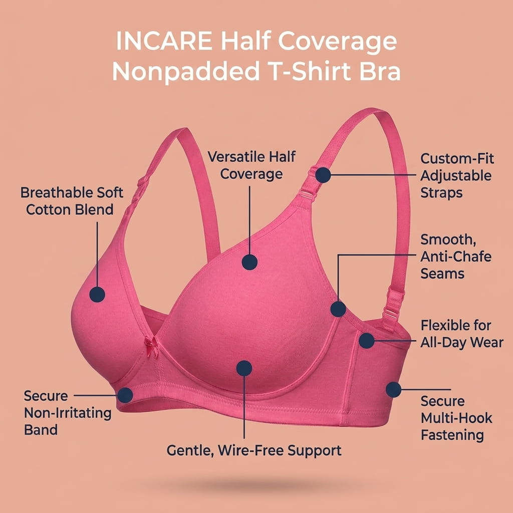 Half Coverage Non-Padded T-Shirt Bra | Deep Neck Seamless B Cup | In Care
