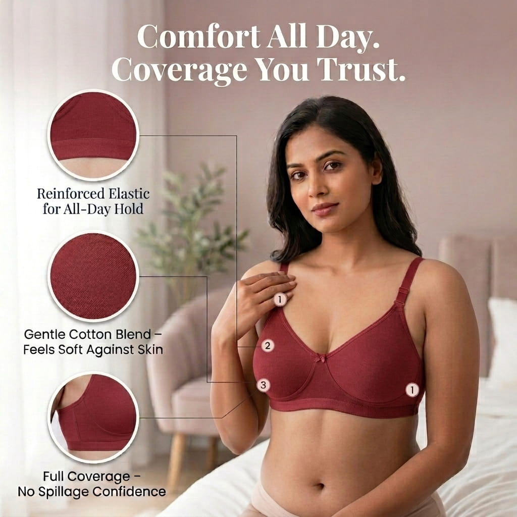 Non-Padded Full Coverage Cotton Bra for Women – Wire Free, Moulded Cups (Suhana)