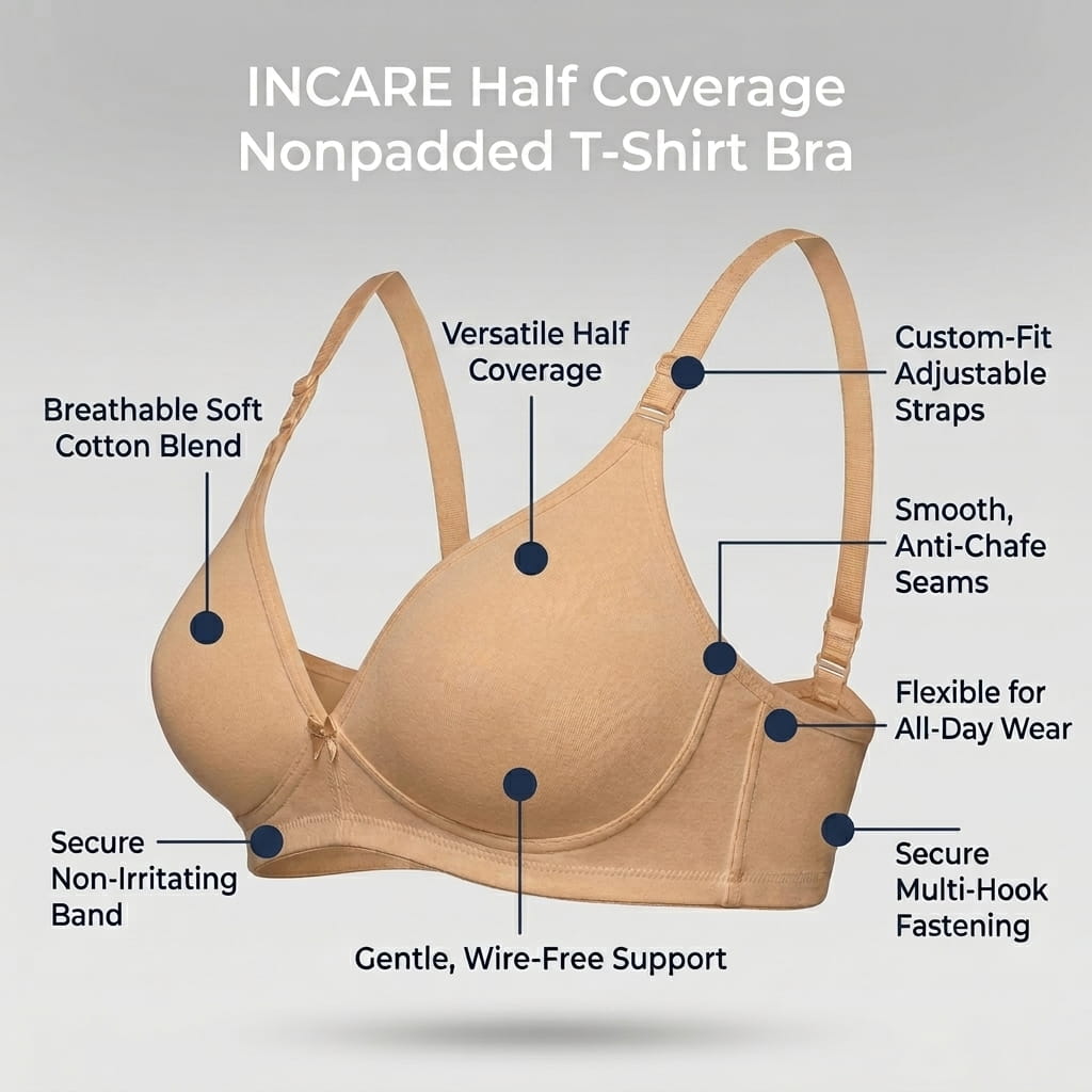 Half Coverage Non-Padded T-Shirt Bra | Deep Neck Seamless B Cup | In Care
