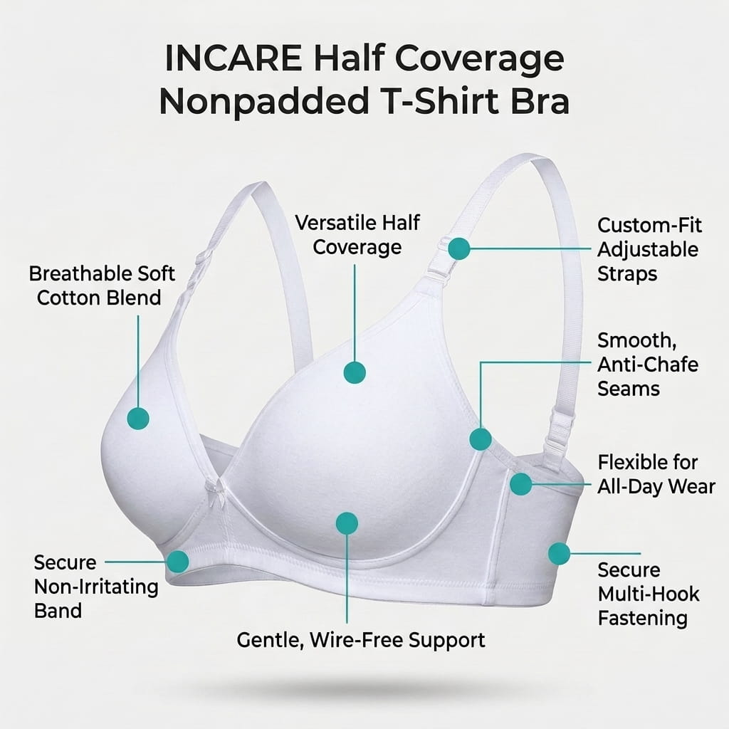 Half Coverage Non-Padded T-Shirt Bra | Deep Neck Seamless B Cup | In Care