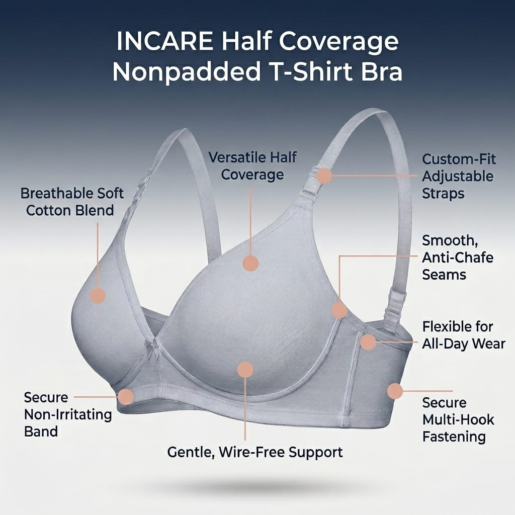Half Coverage Non-Padded T-Shirt Bra | Deep Neck Seamless B Cup | In Care