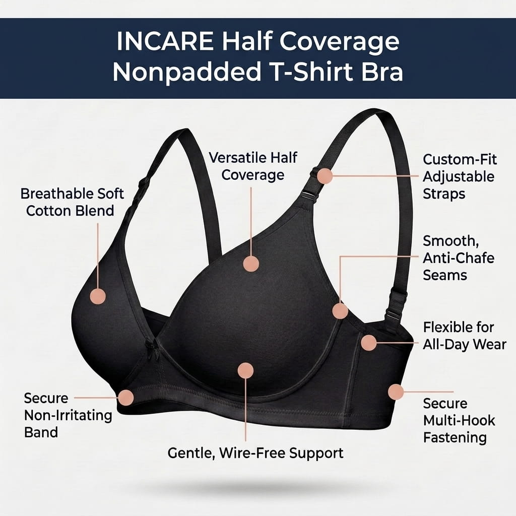 Half Coverage Non-Padded T-Shirt Bra | Deep Neck Seamless B Cup | In Care