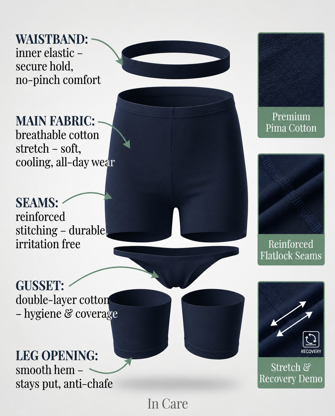Cotton High Rise Boyshorts with Soft Elastic Waistband | Full Coverage