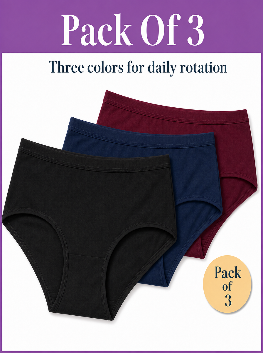 Cotton Hipster Panties Pack of 3 – Outer Elastic, Full Coverage | In Care
