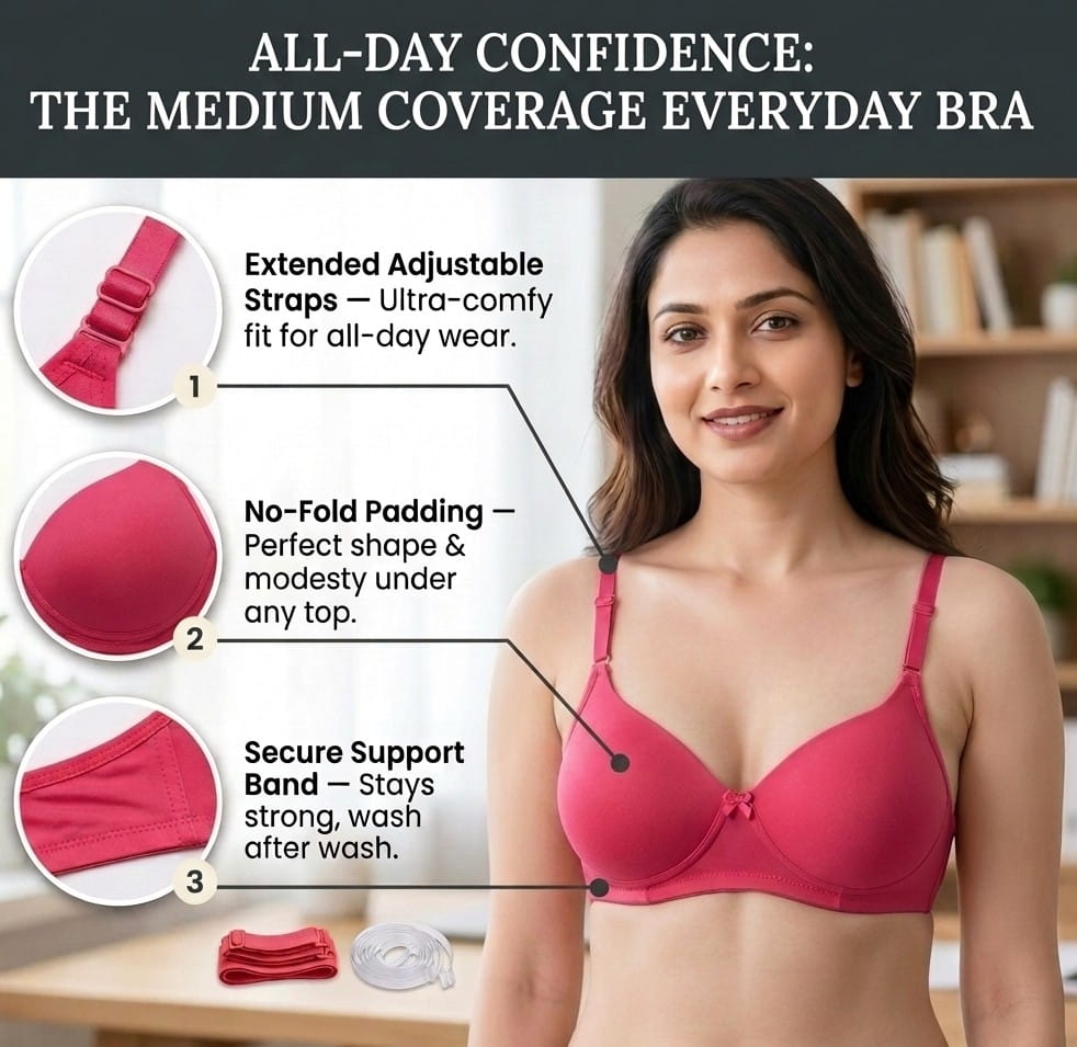 Padded Bra with Detachable Straps - Medium Coverage, B Cup