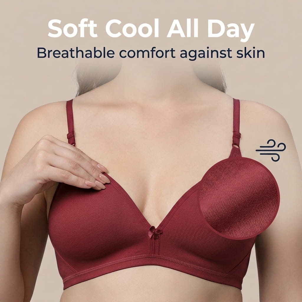 Half Coverage Non-Padded T-Shirt Bra | Deep Neck Seamless B Cup | In Care