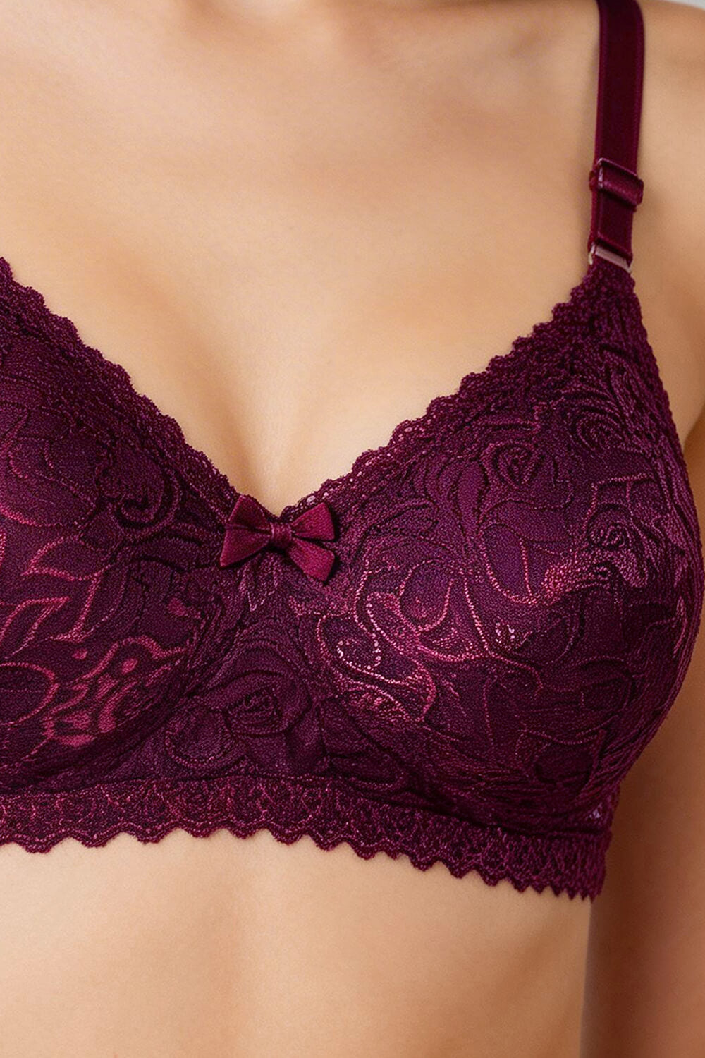 Floral Bra & Panty Lace Lingerie Set –Wire-Free, Lightly Padded