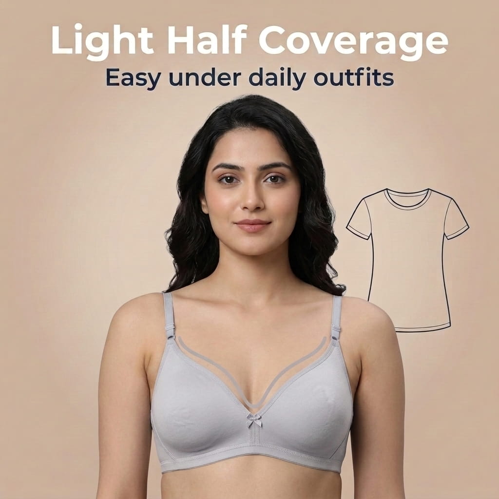 Half Coverage Non-Padded T-Shirt Bra | Deep Neck Seamless B Cup | In Care