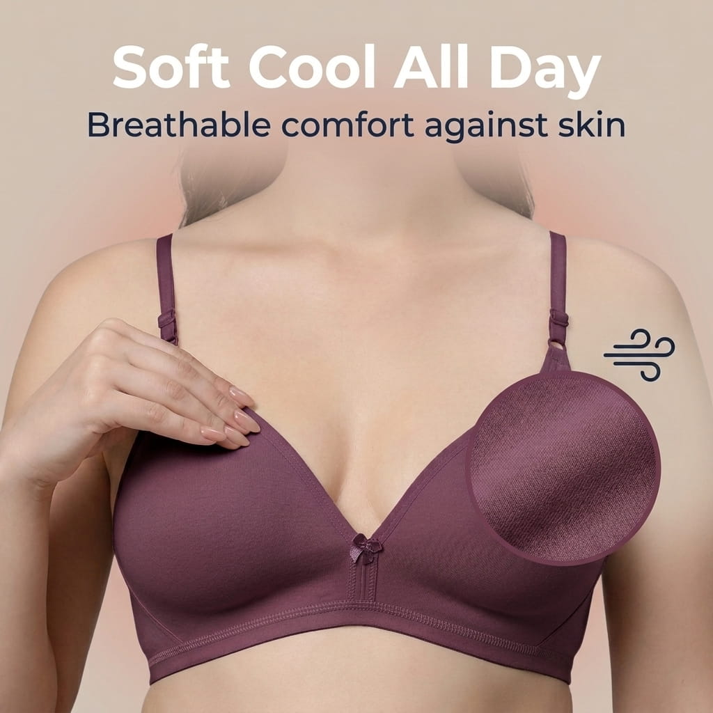Half Coverage Non-Padded T-Shirt Bra | Deep Neck Seamless B Cup | In Care