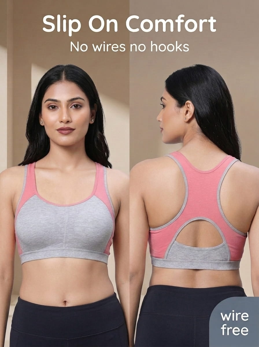 Padded Sports Bra with Removable Cups & Adjustable Straps