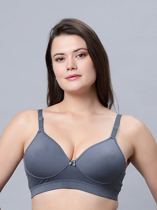 Medium coverage Padded Bra Grey color cottonblend (pack of 1)