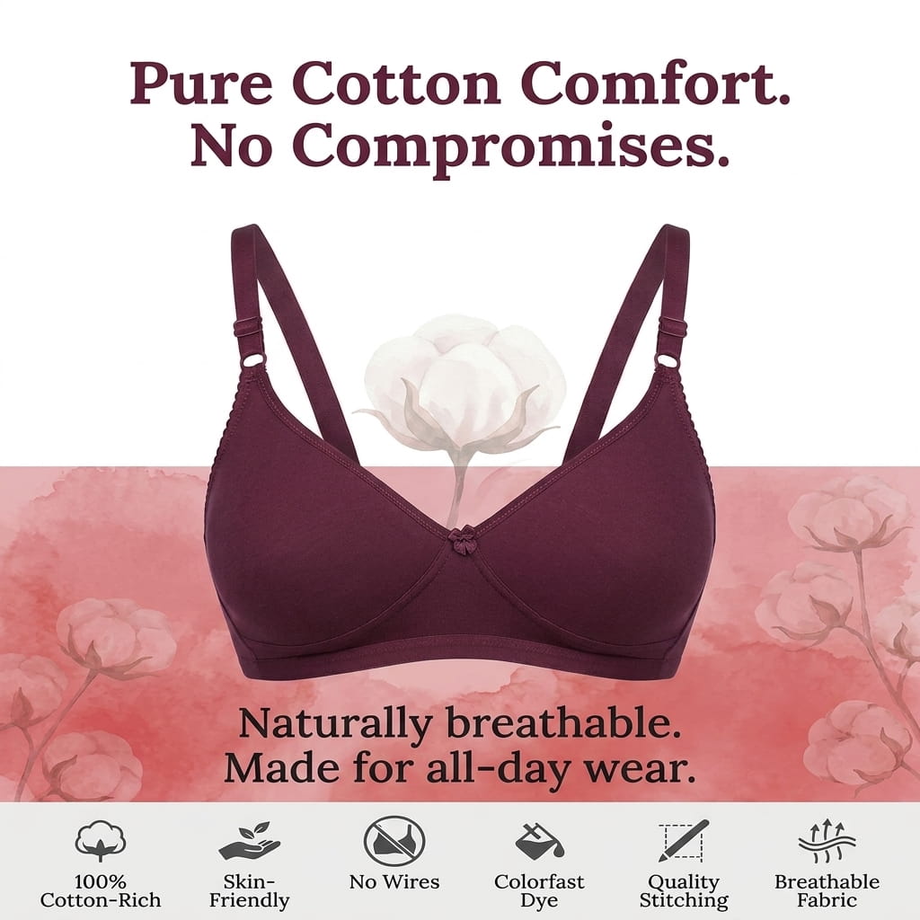 Non-Padded Full Coverage Cotton Bra for Women – Wire Free, Moulded Cups (Suhana)