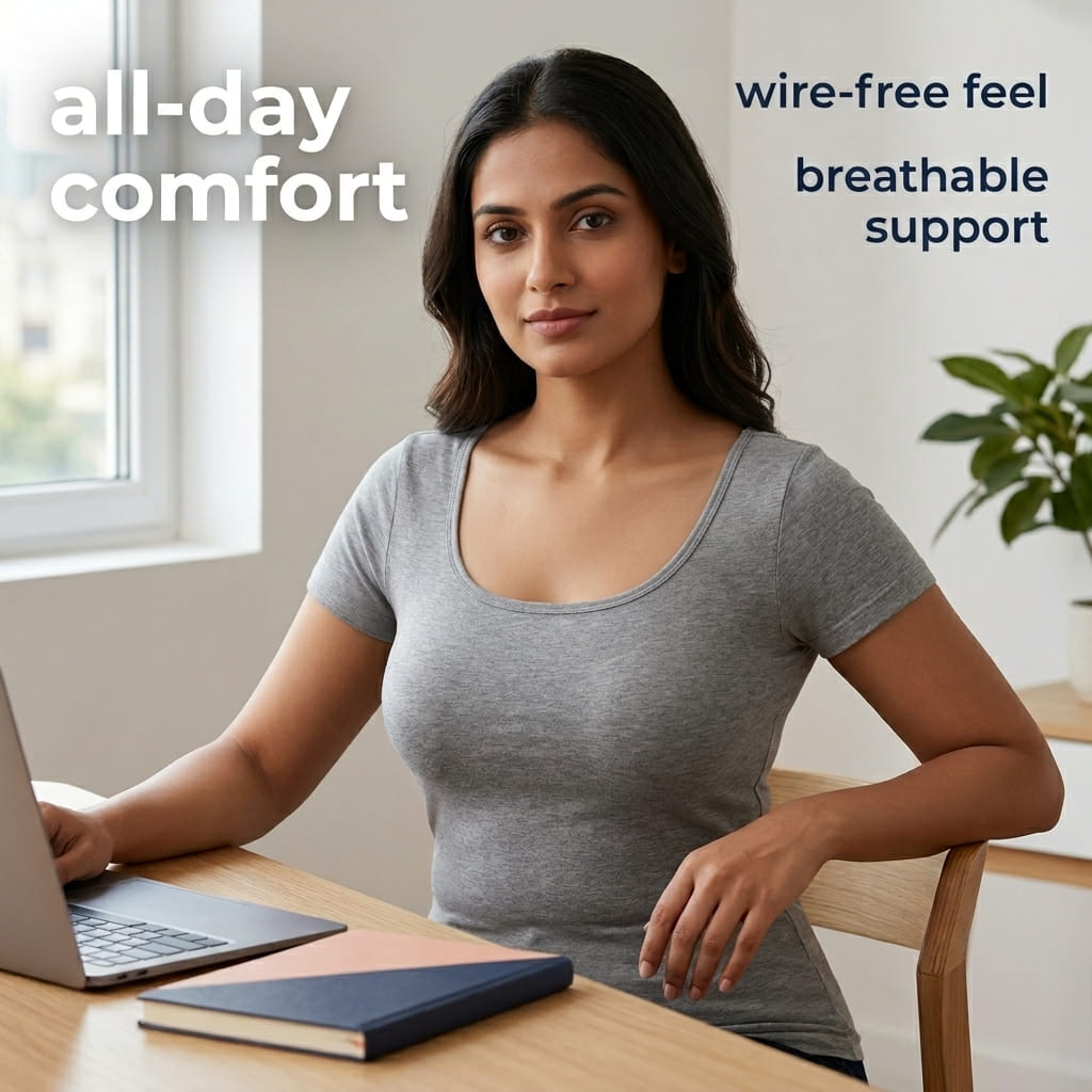 Half Coverage Non-Padded T-Shirt Bra | Deep Neck Seamless B Cup | In Care