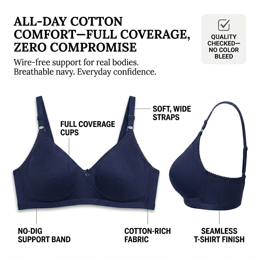 Non-Padded Full Coverage Cotton Bra for Women – Wire Free, Moulded Cups (Suhana)