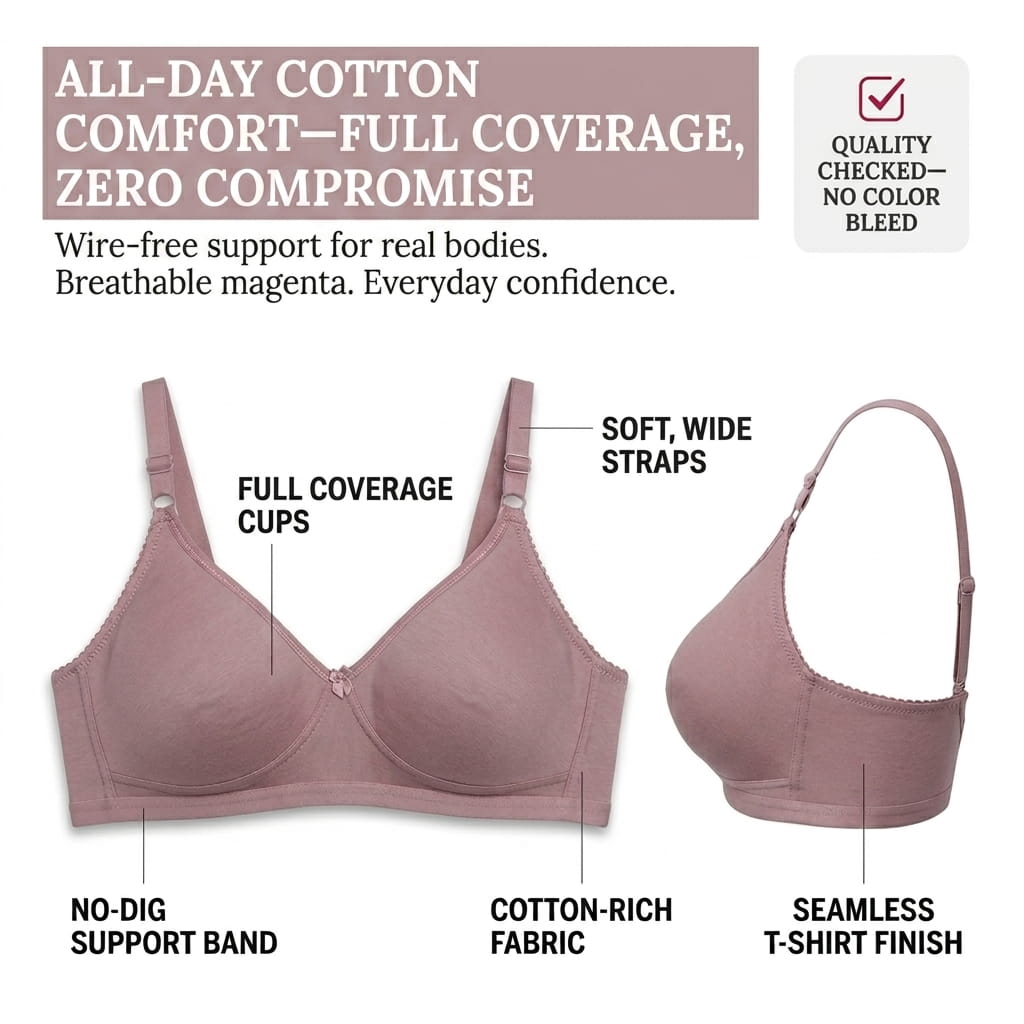 Non-Padded Full Coverage Cotton Bra for Women – Wire Free, Moulded Cups (Suhana)