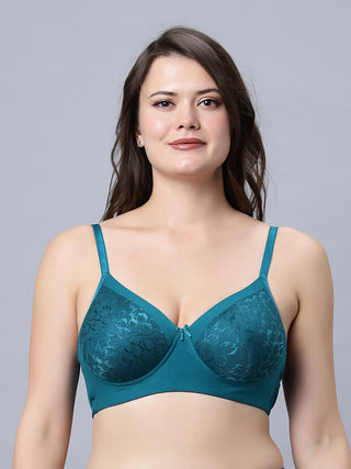 Medium Coverage Padded Lace blue and Rust color Bra (Pack of 2)