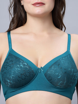 Medium Coverage Padded Lace blue and Rust color Bra (Pack of 2)
