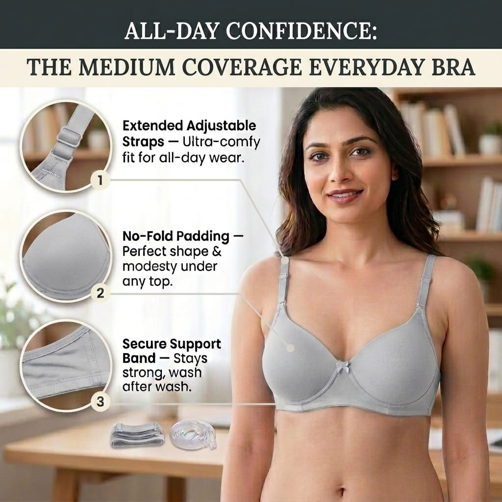 Padded Bra with Detachable Straps - Medium Coverage, B Cup