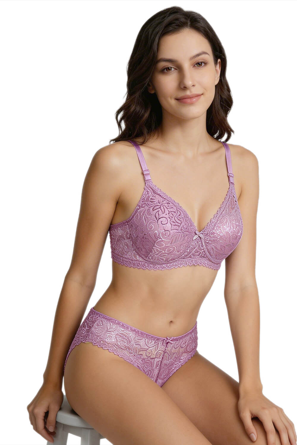 Floral Bra & Panty Lace Lingerie Set –Wire-Free, Lightly Padded