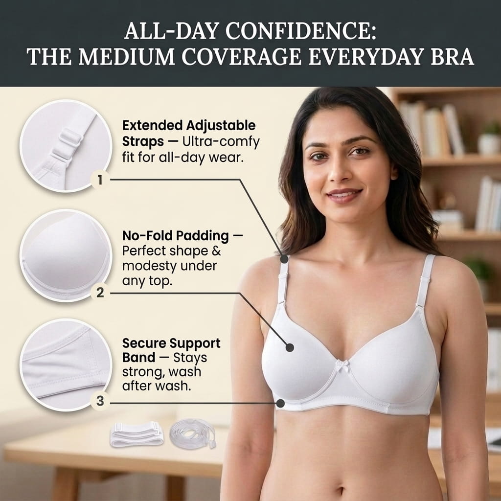 Padded Bra with Detachable Straps - Medium Coverage, B Cup