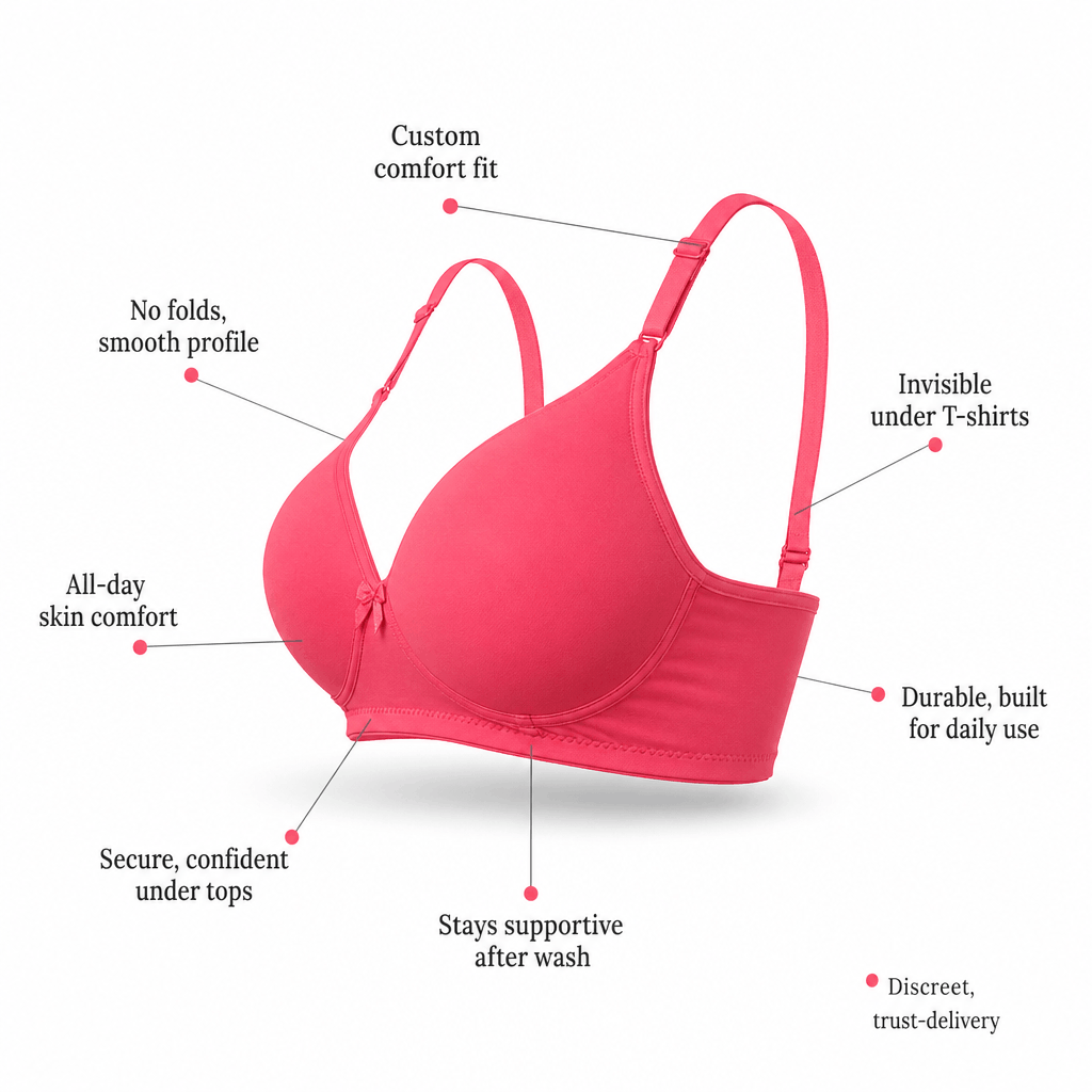Padded Bra with Detachable Straps - Medium Coverage, B Cup