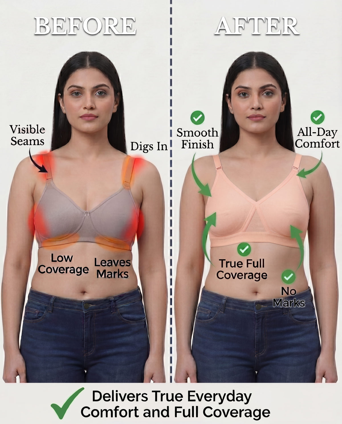 Full Coverage Non-Padded Bra in Soft Interlock Fabric - AlplSenorita, D Cup