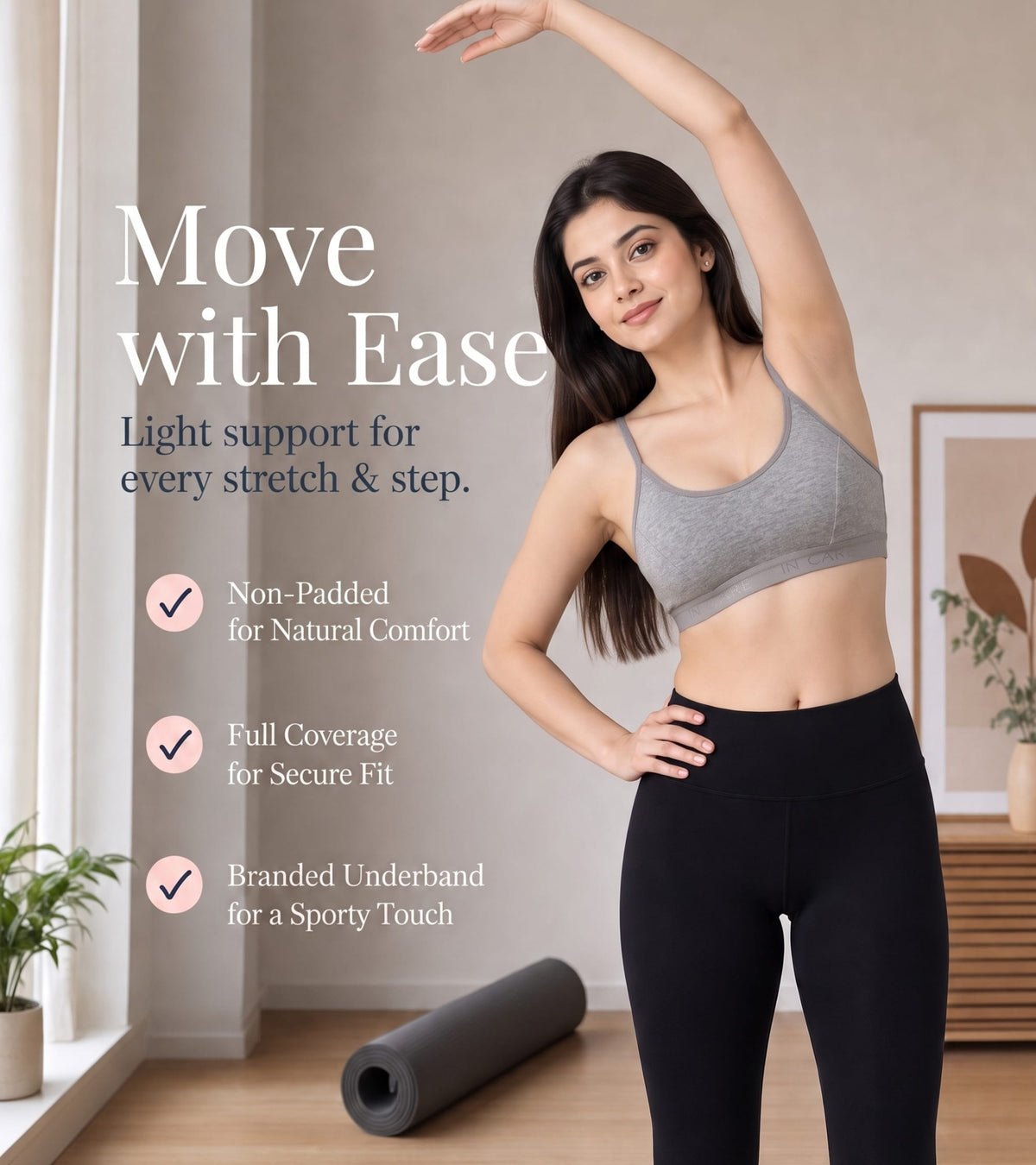 In Care Slip On Sports Bra – Non Padded Wire Free Cotton Bralette for Women