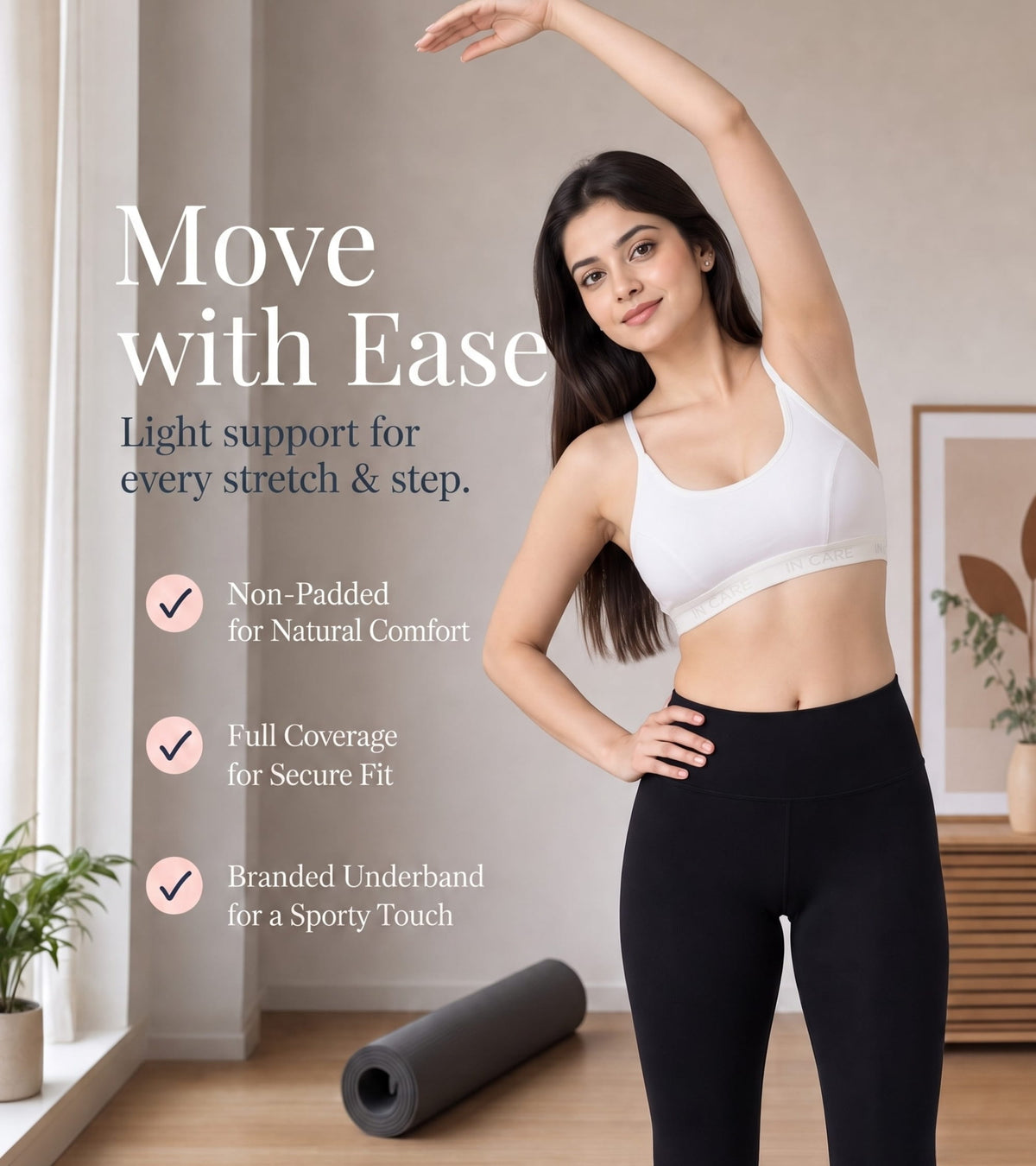 In Care Slip On Sports Bra – Non Padded Wire Free Cotton Bralette for Women