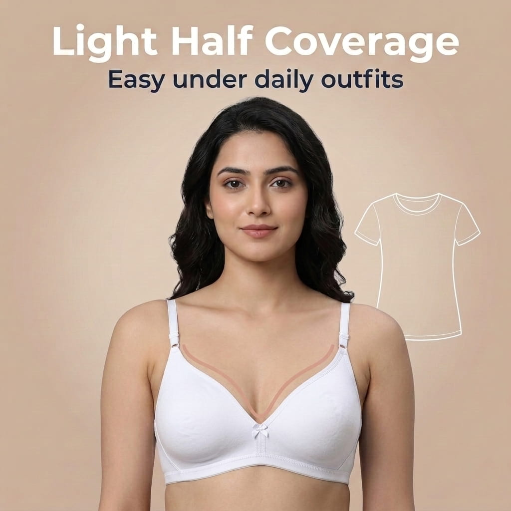 Half Coverage Non-Padded T-Shirt Bra | Deep Neck Seamless B Cup | In Care