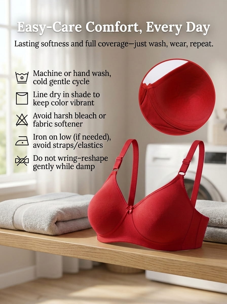 Full Coverage Non-Padded T-Shirt Bra | Non-Wired Wide Straps D Cup